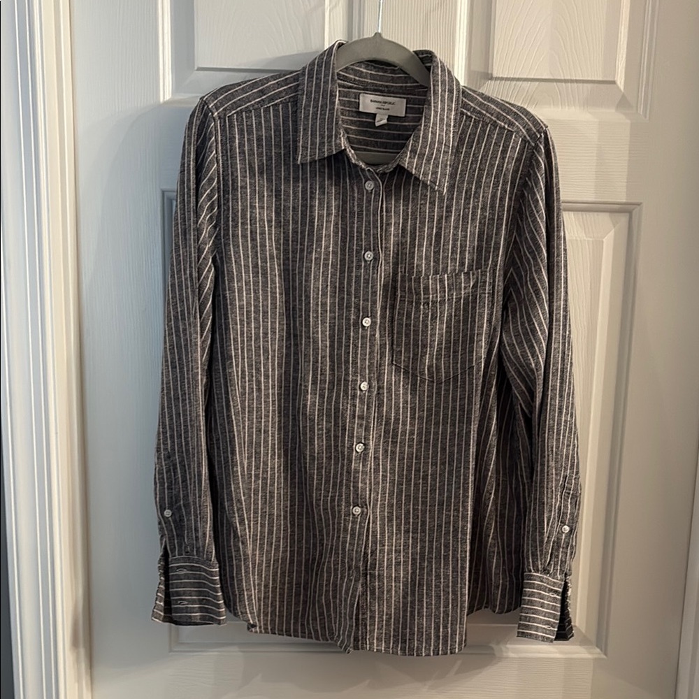 Banana Republic Black and White Striped Button Down Shirt